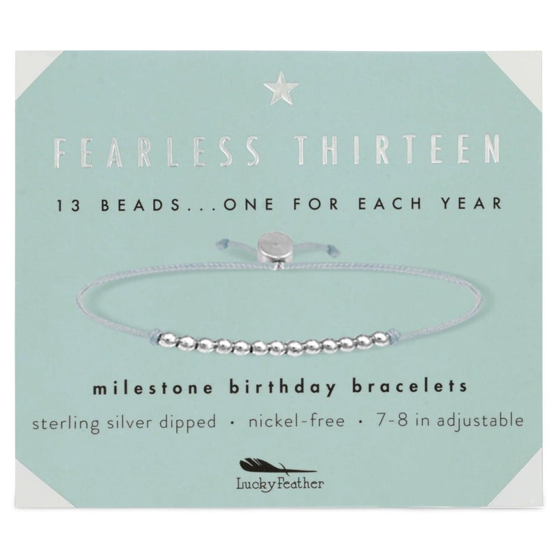 Lucky Feather 13 Year Old Girl Gifts | 13th Birthday Bracelet With Adjustable Cord & Message | 14k Gold Dipped Beads & Silver, Rose Gold gifts for 13 year old girl | Trendy 13 birthday gifts - Image 1